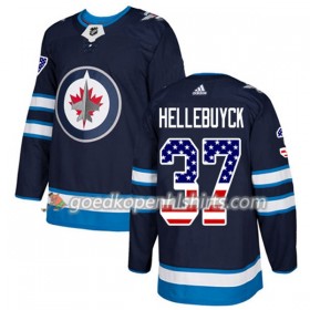 Winnipeg Jets Connor Hellebuyck 37 Adidas 2017-2018 Navy Blauw USA Flag Fashion Authentic Shirt - Mannen